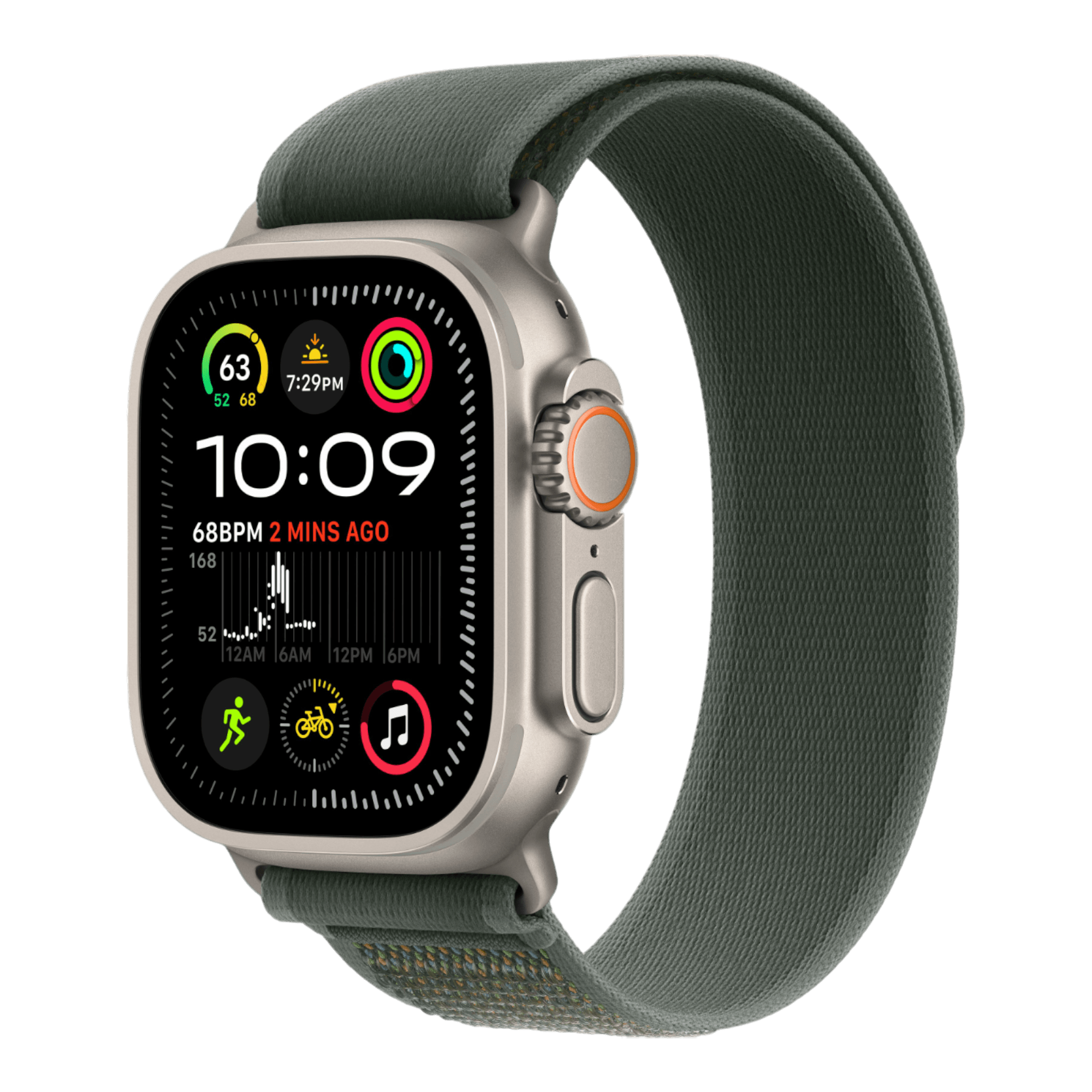 Apple Watch Ultra 2 GPS + Cellular, 49mm Natural Titanium Case with Green Trail Loop - M/L - alAsil